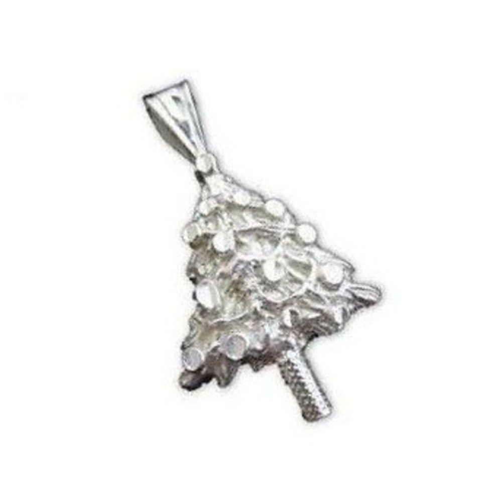 Bright Diamond Etched Christmas Tree Sterling Silver Necklace Pendant*925‎